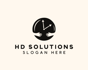 Clock Hugging Hands logo design