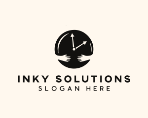 Clock Hugging Hands logo design