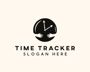 Clock Hugging Hands logo design