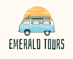 Sunset Camper Van Surf Trip logo design