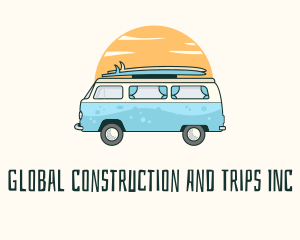 Sunset Camper Van Surf Trip logo design