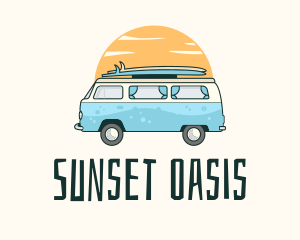 Sunset Camper Van Surf Trip logo design