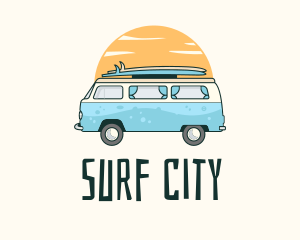 Sunset Camper Van Surf Trip logo design