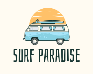 Sunset Camper Van Surf Trip logo design