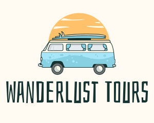 Sunset Camper Van Surf Trip logo design