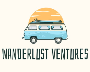 Sunset Camper Van Surf Trip logo design