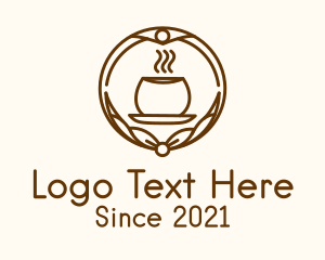 Teashop - Hot Coffee Cup Ribbon Badge logo design