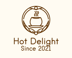 Hot Coffee Cup Ribbon Badge logo design