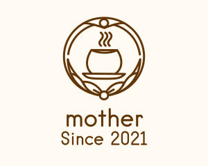 Caffeine - Hot Coffee Cup Ribbon Badge logo design