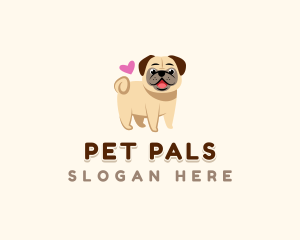 Cute Pug Pet Love logo design