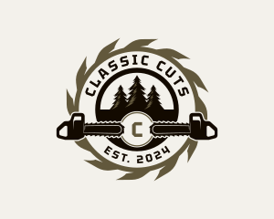 Chainsaw Tree Lumberjack logo design