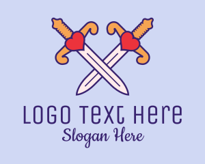 Dagger - Crossed Heart Swords logo design