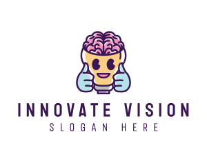 Visionary - Retro Brain Bulb logo design