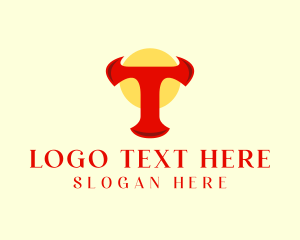 Letter T - Bull Horns Rodeo logo design