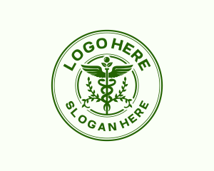 Staff - Caduceus Vines Leaf logo design