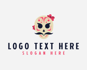 Dia De Los Muertos - Mexican Moustache Skull logo design