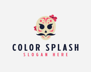 Mexican Moustache Skull logo design