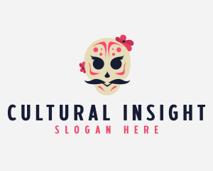 Mexican Moustache Skull logo design