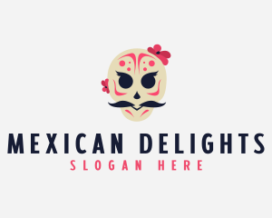 Mexican Moustache Skull logo design