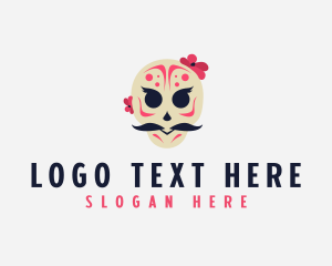 Mexican Moustache Skull Logo