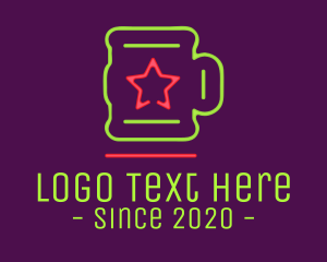 Happy Hour - Neon Lights Star Mug logo design