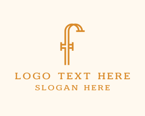Restroom - Golden Faucet Letter F logo design