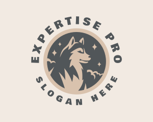 Starry Night Moon Wolf logo design