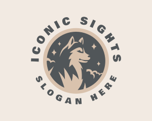 Starry Night Moon Wolf logo design