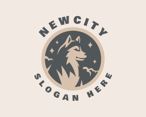 Starry Night Moon Wolf logo design