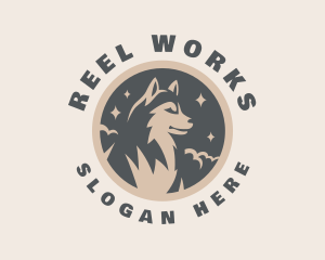 Starry Night Moon Wolf logo design