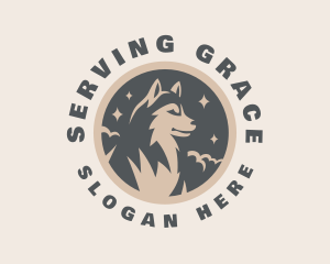 Starry Night Moon Wolf logo design