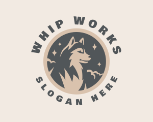 Starry Night Moon Wolf logo design