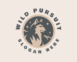 Hunting - Starry Night Moon Wolf logo design