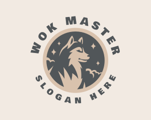 Starry Night Moon Wolf logo design