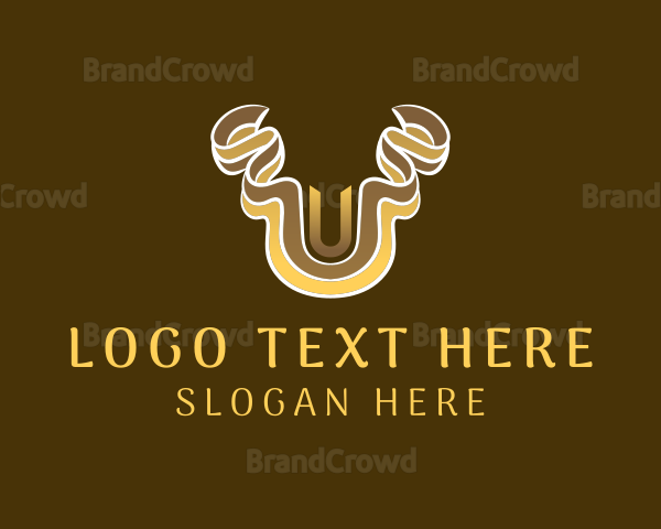 Gold Ribbon Letter U Logo