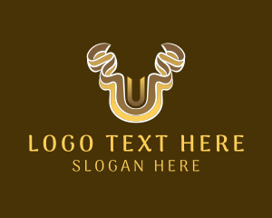 Letter - Gold Ribbon Letter U logo design