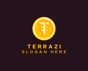 Gold Coin Letter T logo design