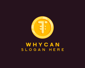 Blockchain - Gold Coin Letter T logo design