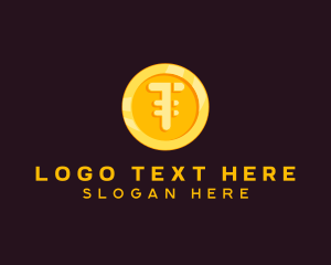 Gold Coin Letter T Logo