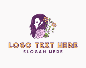 Organic - Woman Floral Hair logo design