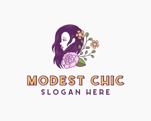 Woman Floral Hair logo design