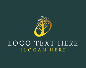 Relaxation - Natural Gold Tree logo design