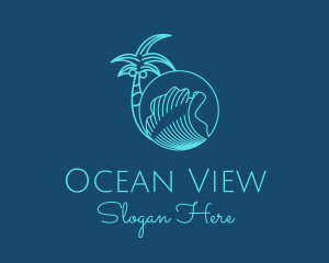 Palm Tree Water Waves  logo design