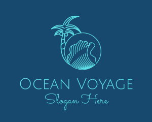 Palm Tree Water Waves  logo design