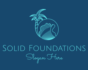 Tropical - Palm Tree Water Waves logo design
