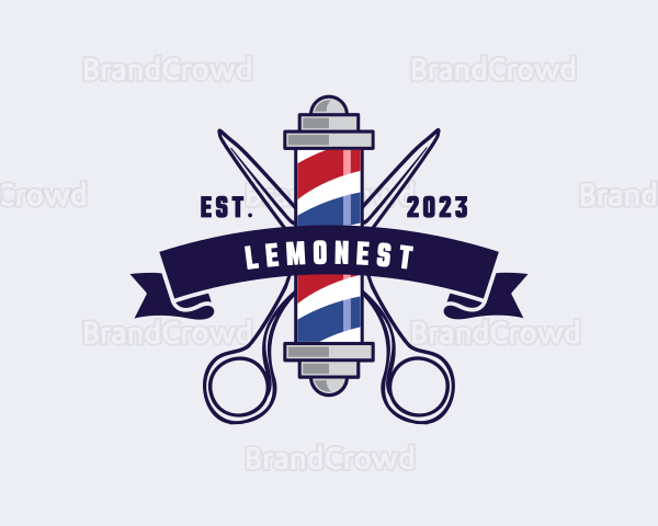 Barber Pole Scissors Haircut Logo