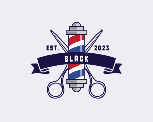 Barber Pole Scissors Haircut Logo