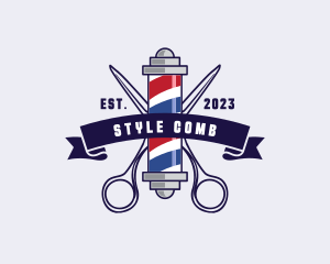 Barber Pole Scissors Haircut logo design