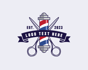 Barber - Barber Pole Scissors Haircut logo design