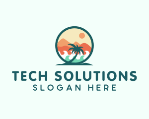 Sunset - Palm Tree Beach logo design